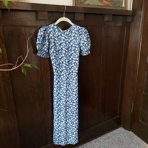 Reformation Lee Raquel BlueWhite Floral Puff Sleeve Midi Dress // NWT // Size 0